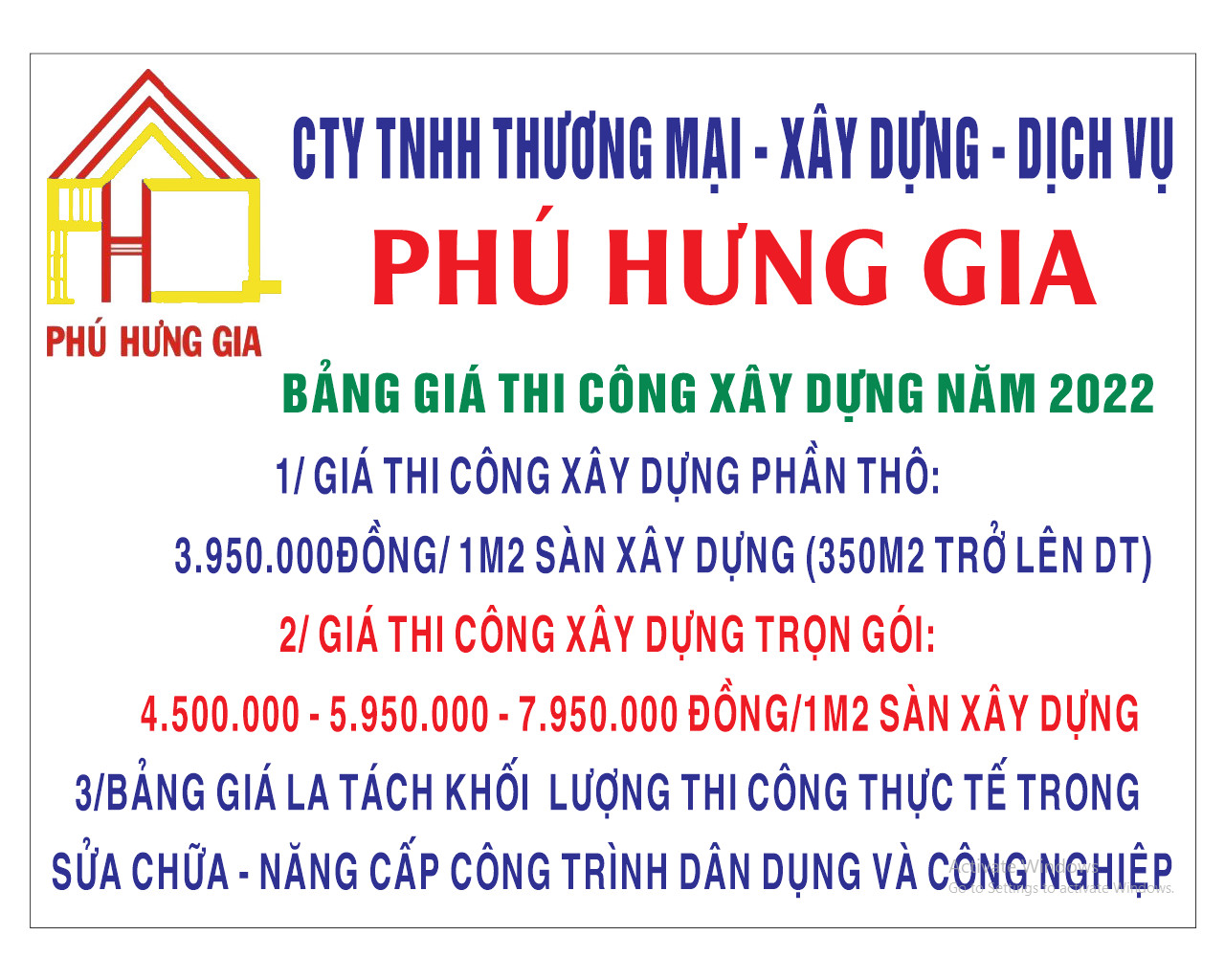 Giá thi công xây dựng tặng Thiết Kế